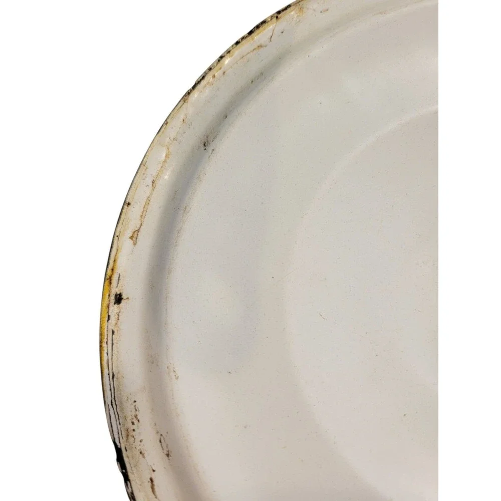 Vintage Enamel Double Boiler Yellow Splatter Lid Saucepan